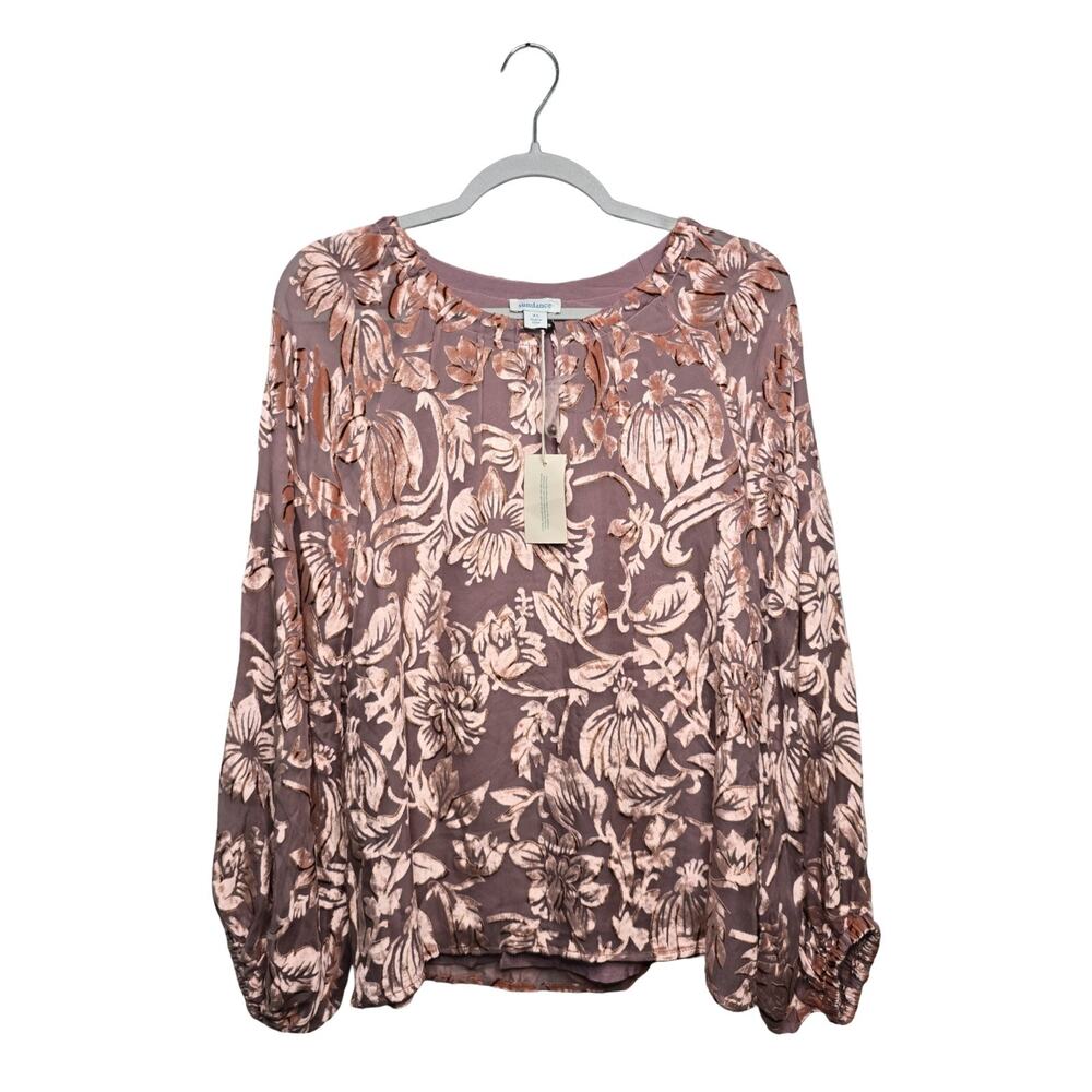 Sundance Burnout Velvet Blouse Womens XS Mauve Pink Silk Blend Floral NWT